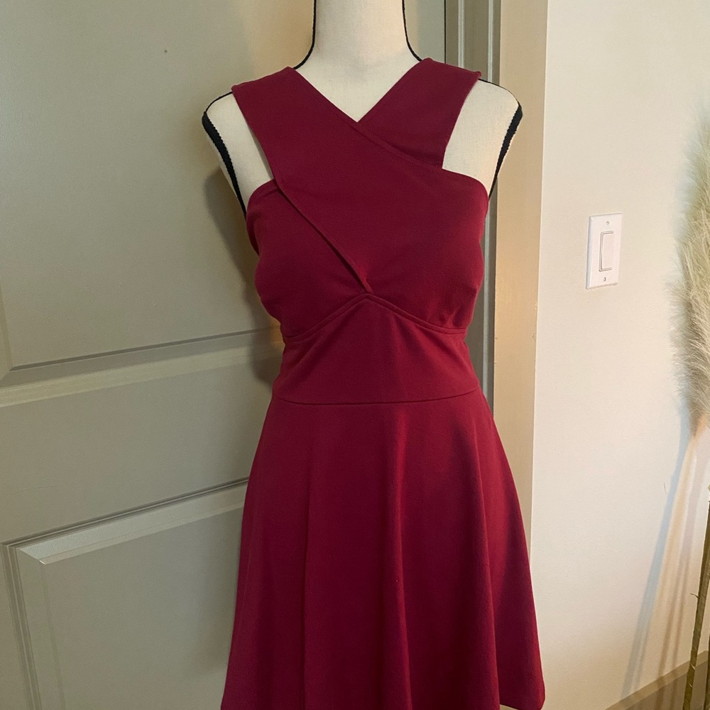 Burgundy Cross chest/ Shoulder Fit and Flare Dress for Cocktail